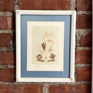 Vintage 90s Pressed Botanical Art “Wildflowers” Signed Framed 9x11 Cottagecore